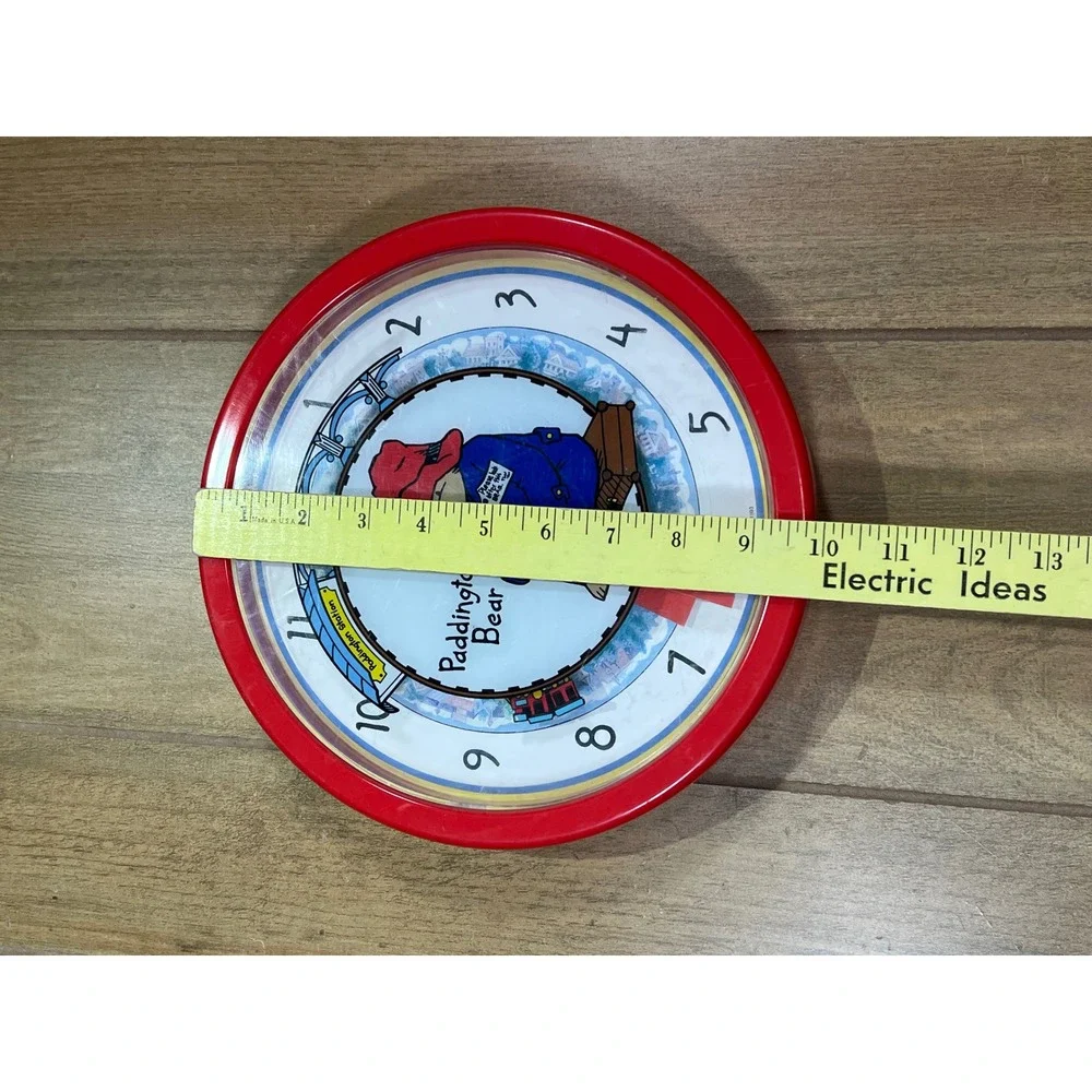 Vintage 1993 Spartus Paddington Bear Wall Clock Red 4575-41 Eden Toy train